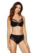 Soutien-gorge classique en tissu tricoté et tulle noir bretelles ajustables baleines latérales corset Gorteks femme