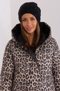 Manteau d'hiver femme imprimé léopard matelassé style audacieux confort durable polyester coton doublure fermeture boutons capuche poches latérales mode