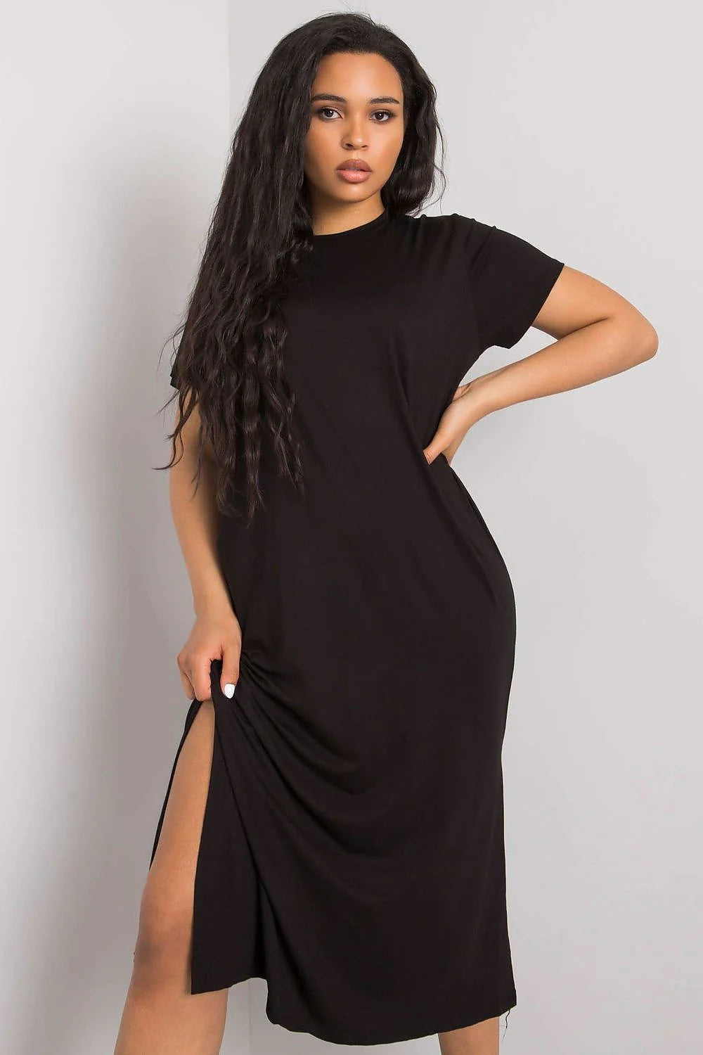 Robe d'été taille plus manches courtes robe bordeaux fente latérale mi-longue viscose elasthanne femmes confortable