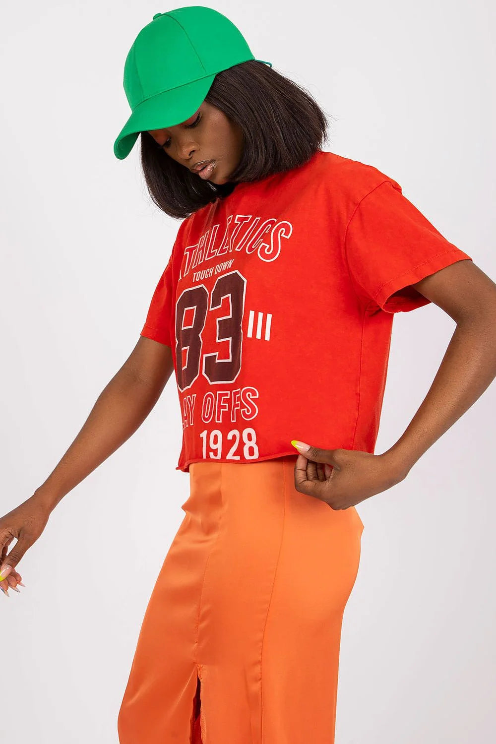 T-shirt Fancy sportswear femme manches courtes coupe ample coton 95% lycra 5% imprimé ATHLETICS TOUCH DOWN 83 PLAY OFFS 1928