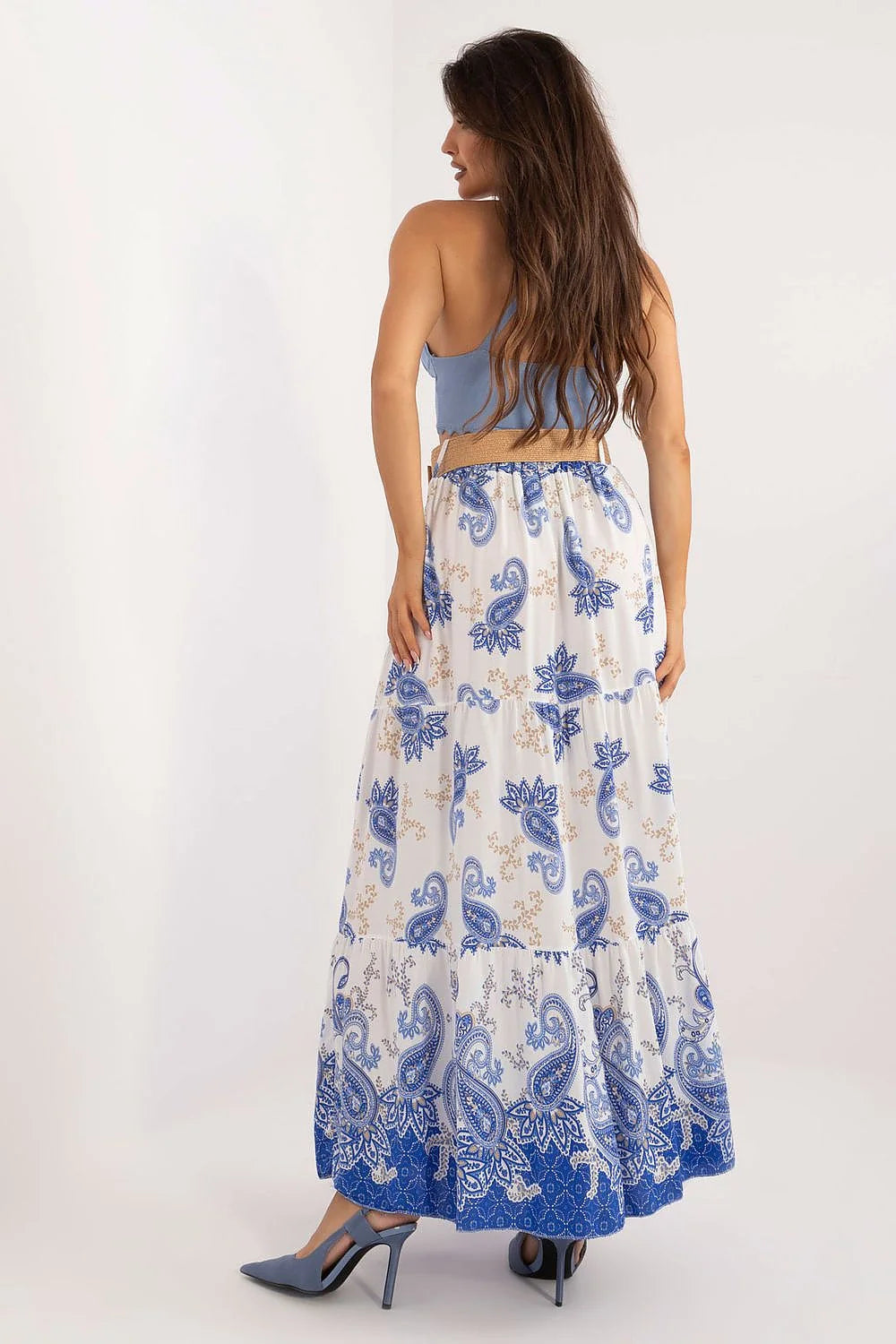 Robe longue été femme crop top décolleté en V motifs cachemire bohème imprimé floral viscose ceinture ajustable talons aiguilles