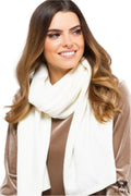 Châle Kamea Écharpe d'Hiver pour Femme en Matière Douce et de Haute Qualité, Blanc Pur, Large et Longue, Finitions Soignées, Conçu en Pologne