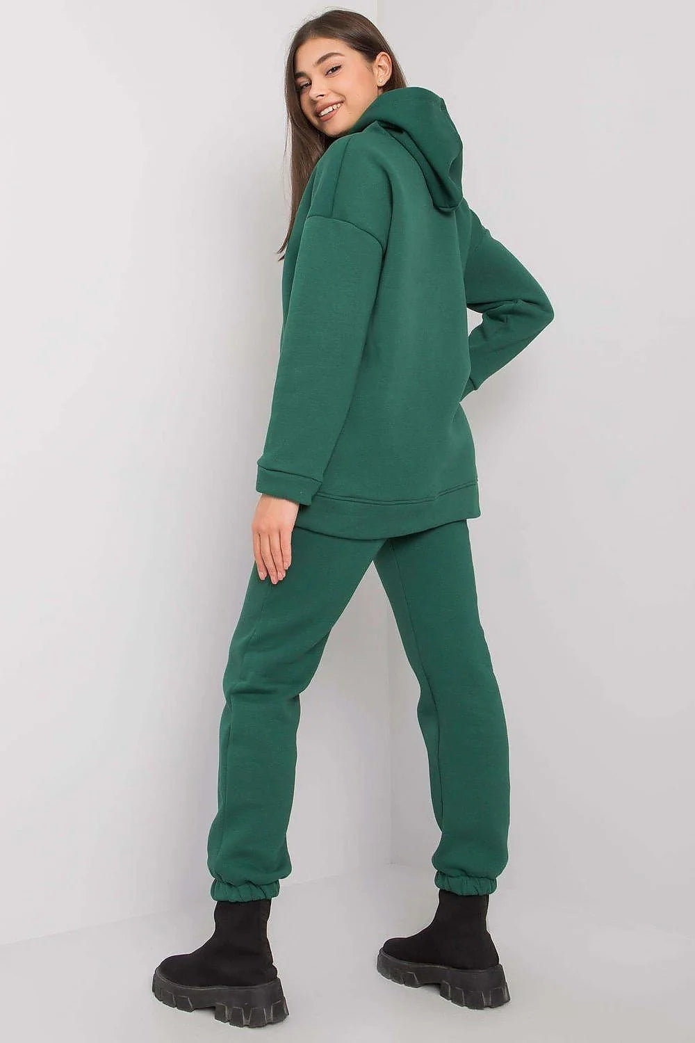 ensemble BFG femme vert émeraude sweat capuche oversize jogger molletonné coton élasthanne confortable relaxed poches élastiqués