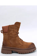 Bottes Inello femmes design robuste moderne hiver casual cuir suédé brun camel lacets zippé confort talon 4cm semelle 2cm
