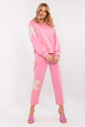 Ensemble Italy Moda coordonné rose vif floral sweat-shirt pantalon femme confort style décontracté