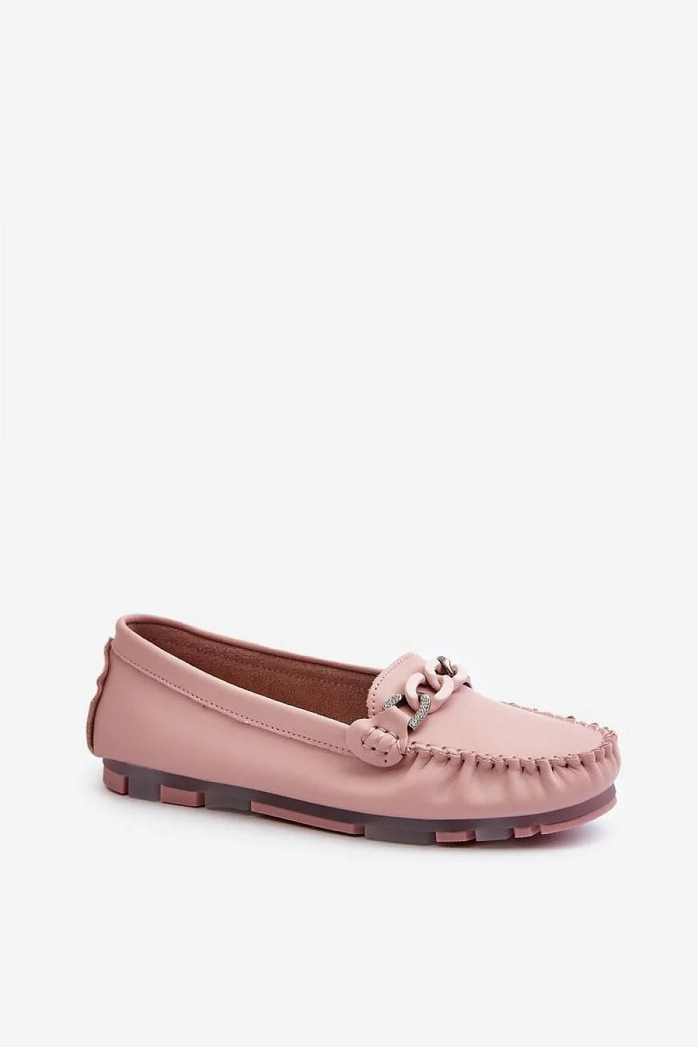 Moccasins en cuir naturel pour femme, style élégant, semelle en caoutchouc, chaîne décorative, confort toute la journée, design moderne