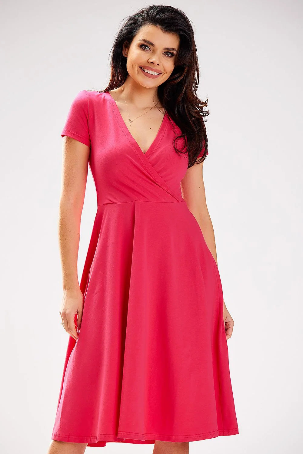 Robe féminine élégante Infinite You cache-cœur manches courtes coupe évasée polyvalente coton lycra Taille S M L XL