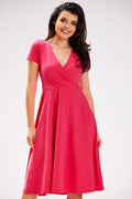 Robe féminine élégante Infinite You cache-cœur manches courtes coupe évasée polyvalente coton lycra Taille S M L XL