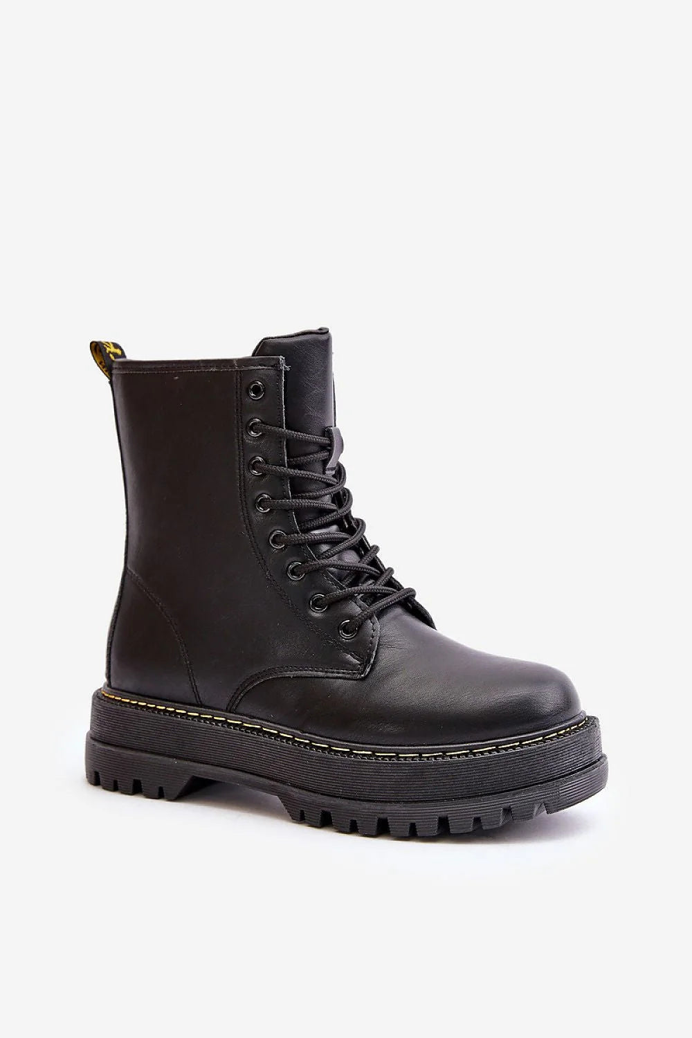 Bottes femmes cuir écologique fermeture éclair lacet plateforme intérieur chauffant talon renforcé style militaire