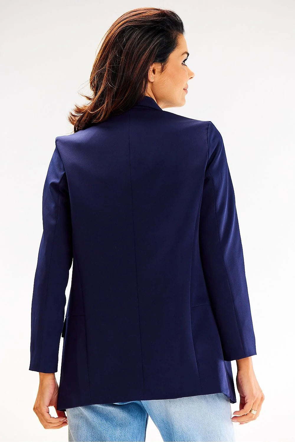 Blazer femme awama style classique épuré couleur bleu marine col à revers manches longues poches latérales veste结构 sans fermeture occasion quotidienne