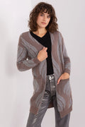 Cardigan femme design abstrait motif ondulé tissu doux confortable style moderne sans fermeture manches longues poches intégrées