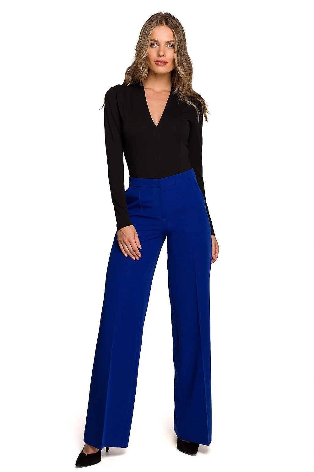 Pantalon femme Stylove élégant sophistiqué coupe palazzo vert émeraude taille haute matériaux luxueux manches longues haute qualité