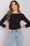 Chemisier noir coton stretch manches longues coupe ajustée col bateau élégant pour sorties décontractées