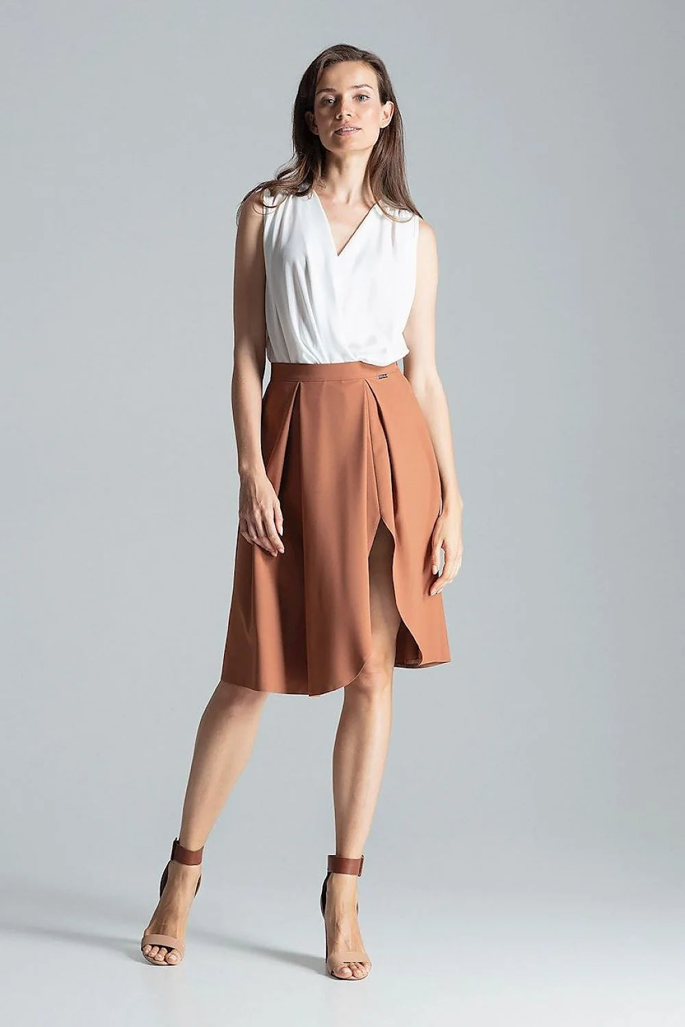 Jupe évasée polyester rouge bordeaux chic et élégante taille ajustable femme mode tendance moderne