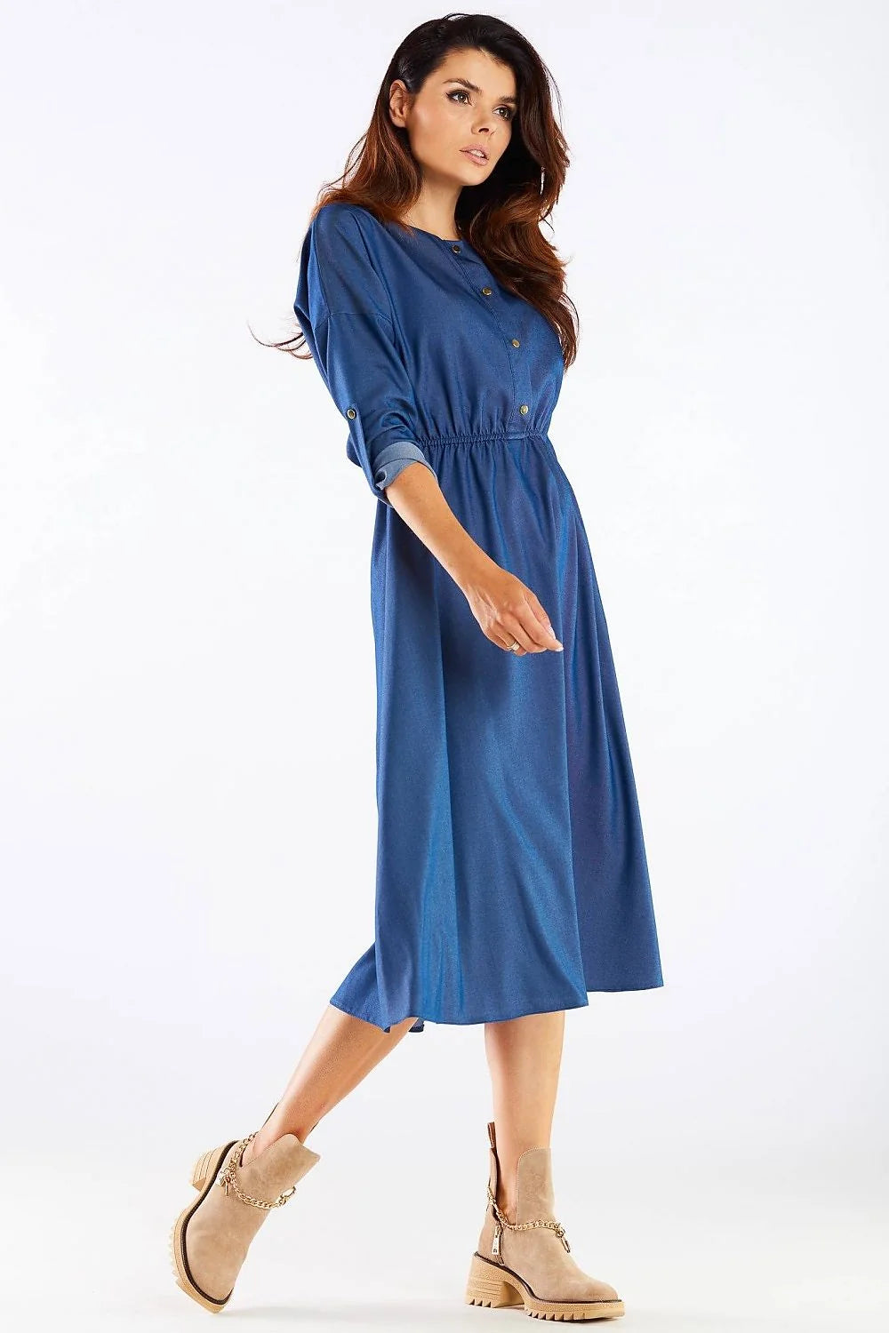 Robe midi légère bordeaux manches kimono élégante femme ajustable travail sortie style confort