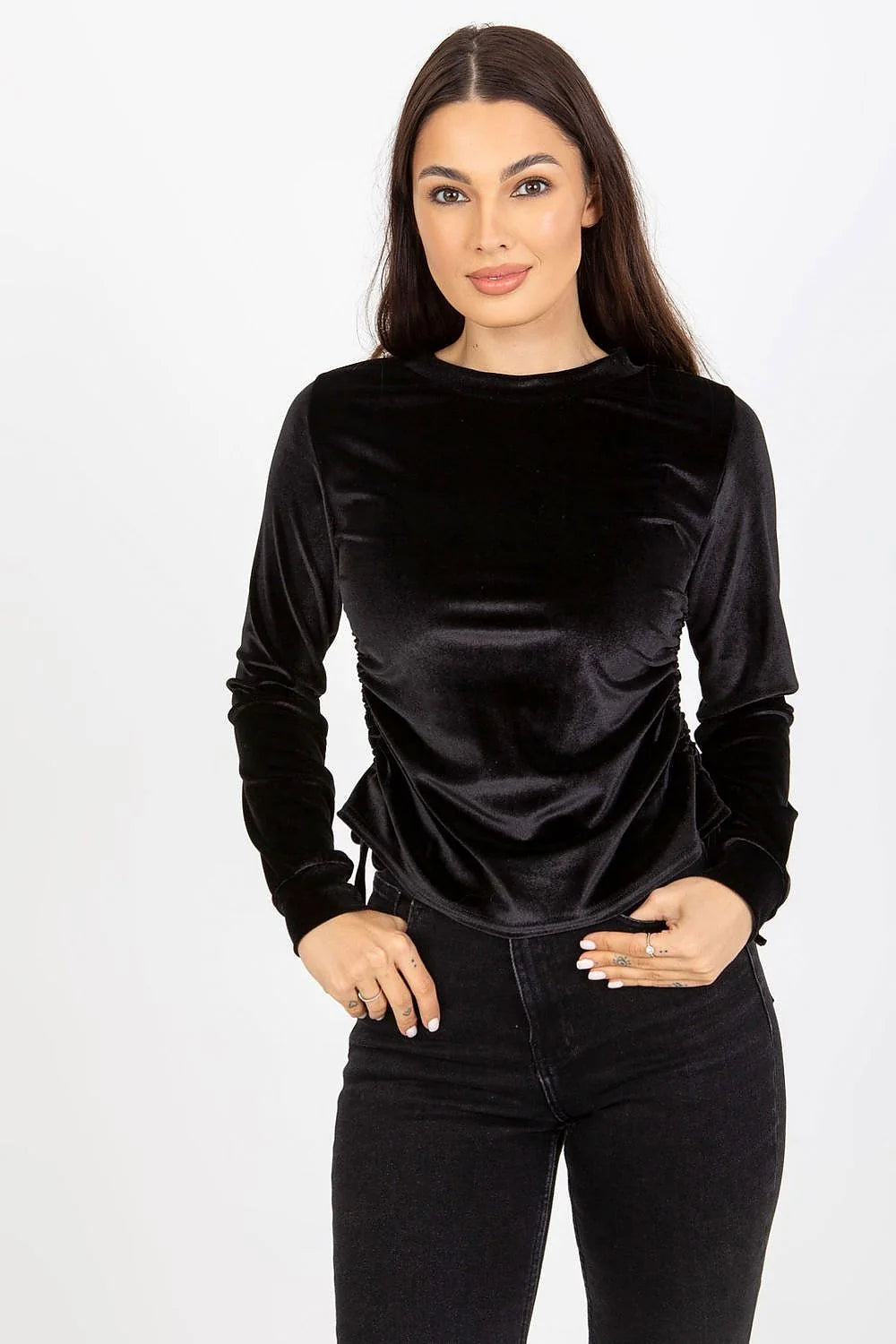 Chemisier Lakerta en velours rose poudré manches longues style moderne élégant femmes occasion spéciale