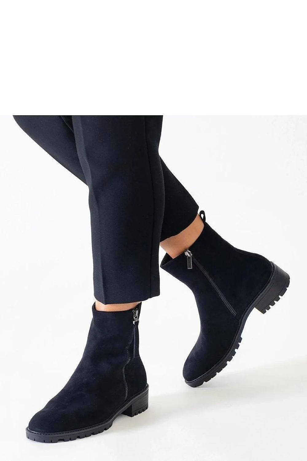 Bottines pour femmes en cuir suédé noir design classique épuré talon bas semelle caoutchouc occasionnels quotidiens