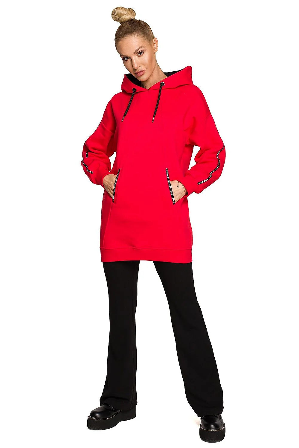 Sweatshirt Moe oversize capuche bleu femme confortable maille douce 90% coton 10% polyester manches larges poches latérales