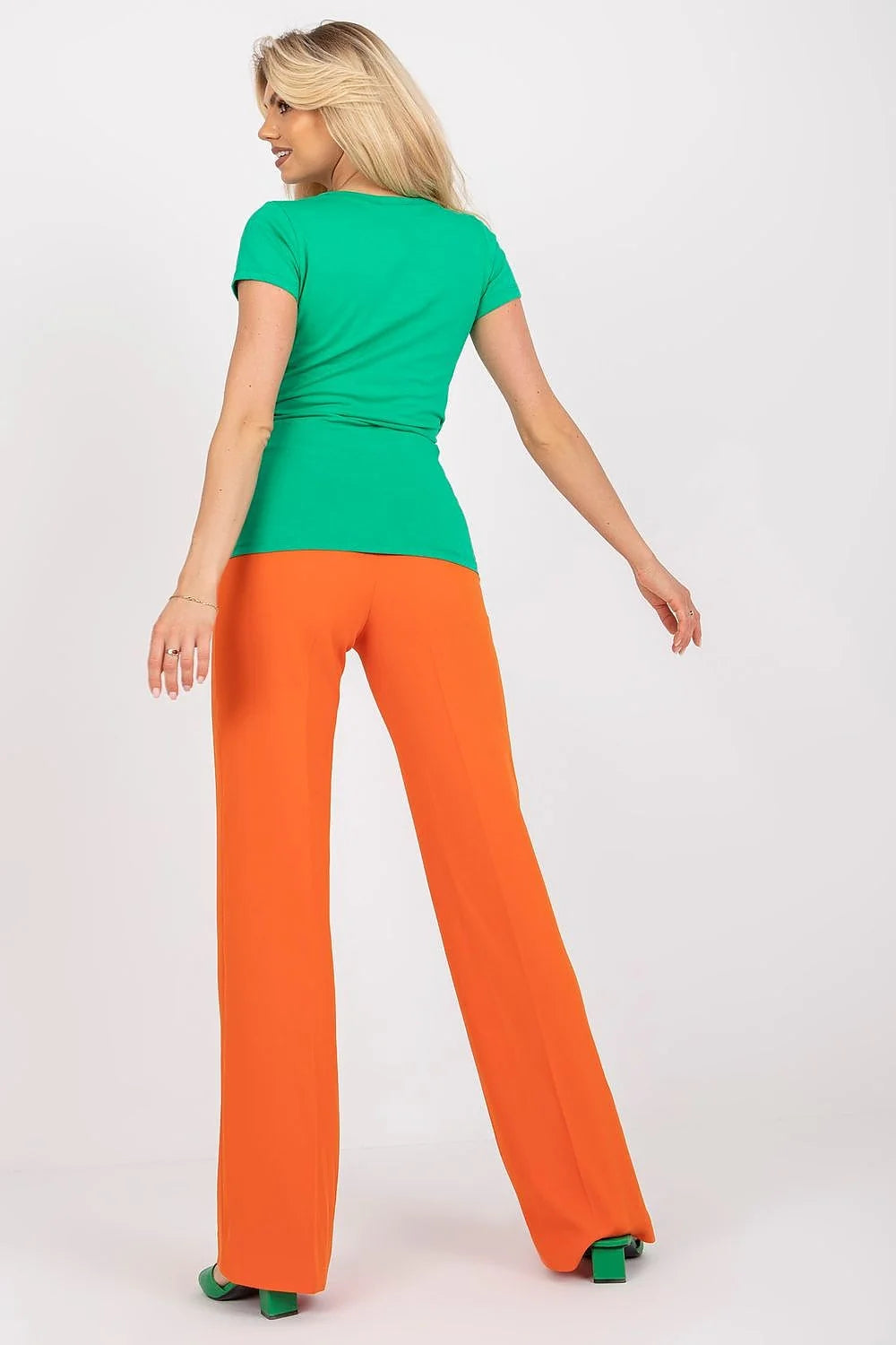 Chemisier femme Rue Paris coupe ajustée encolure V croisée manches courtes couleur verte vive coton élasthanne taille S M L mode été