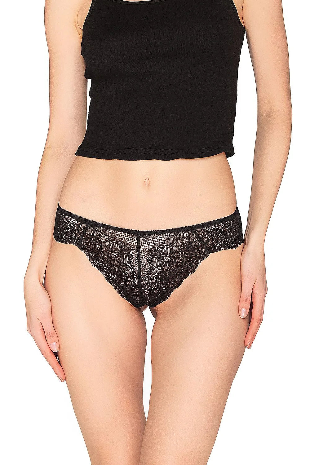 Culotte en dentelle noire pour femmes, style floral, coupe classique, taille basse, élastiques fins, confort optimal, occasion quotidienne ou spéciale