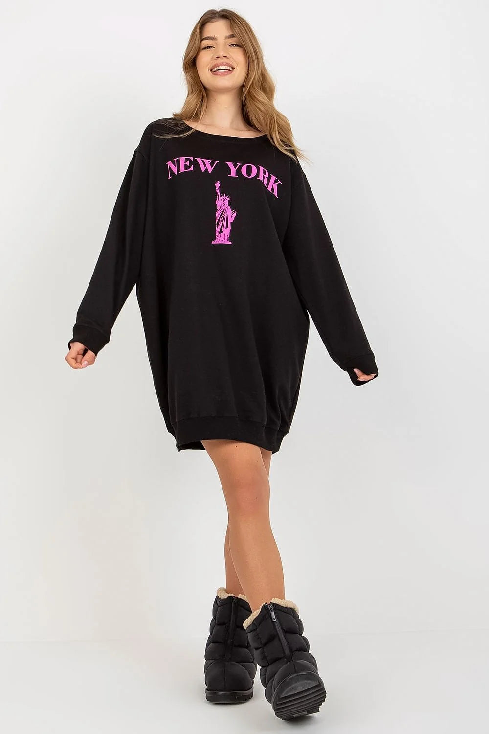 Sweatshirt femme oversize imprimé Statue de Liberté New York coton polyester elastane confort moderne