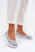 Ballerine Femme Mode Casual Design Élégant Tissu Perforé Semelle Caoutchouc Grise Floral Print Perfect Daily Shoes