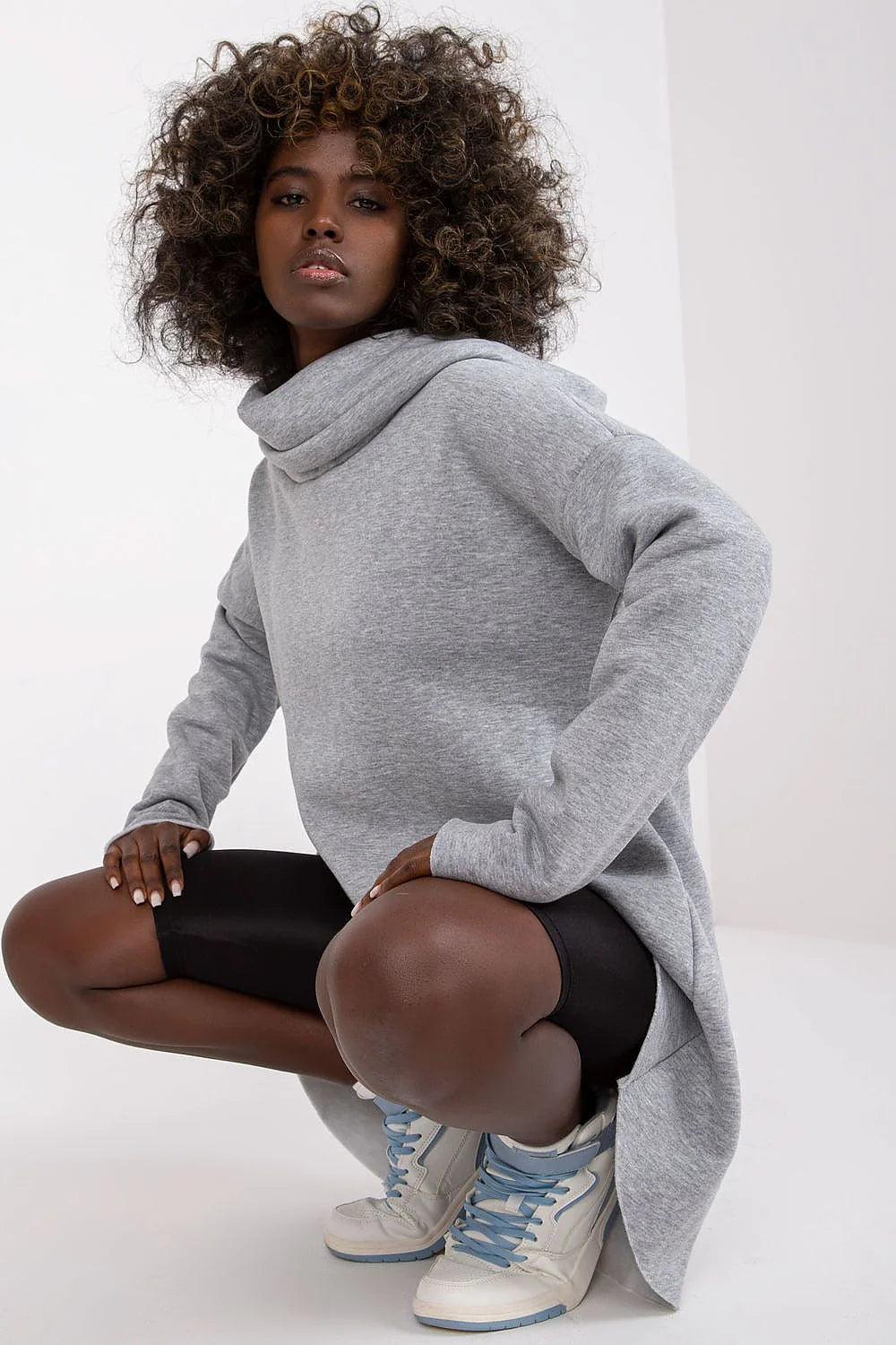 Sweatshirt ample pour femme manches longues capuche asymétrique moderne style décontracté coton polyester elasthanne