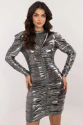 Robe de soirée élégante design moderne métallisé manches longues femme taille ajustable robe courte italie moda occasion spéciale