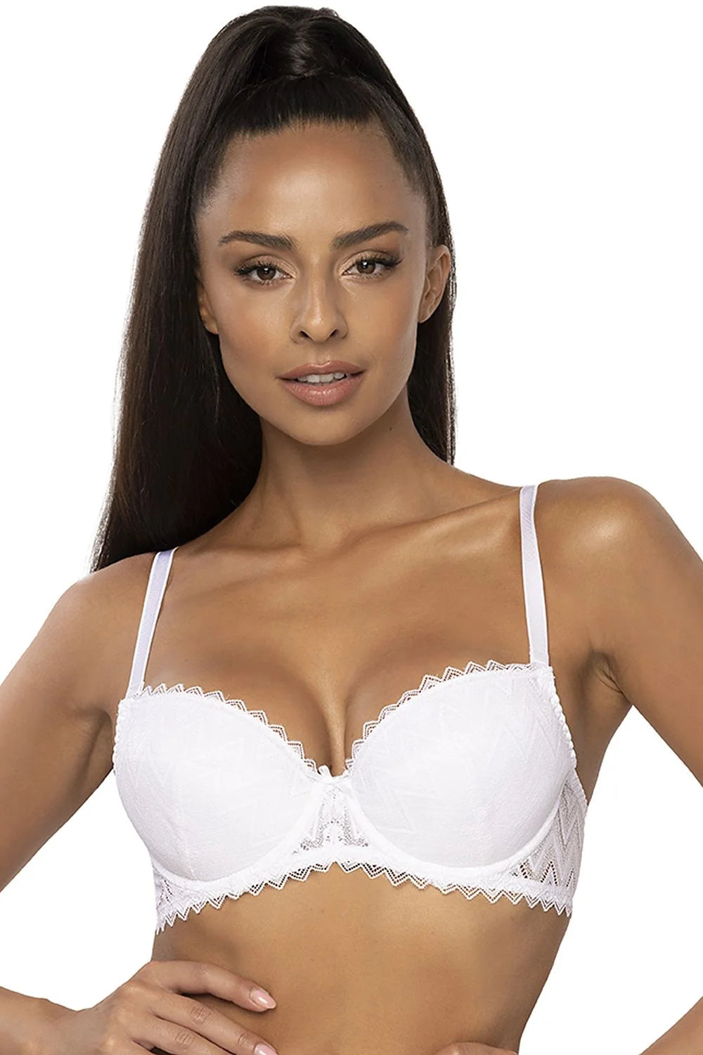 Soutien-gorge push-up dentelle blanc coussinets amovibles bretelles ajustables femme