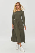 Robe de jour Makadamia longueur midi manches longues encolure ronde taille ajustable matériau doux femme
