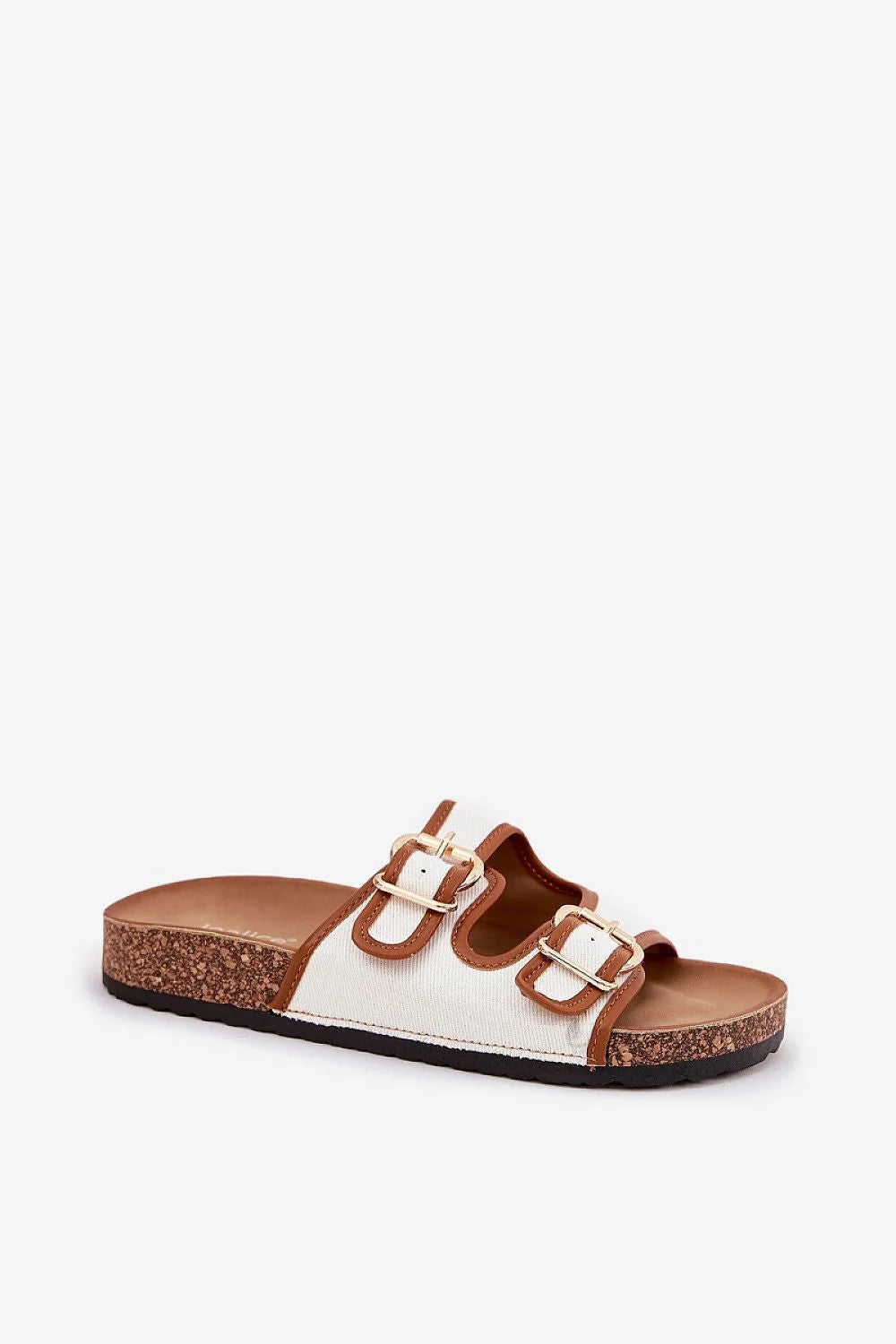 Sandales femmes modernes style épuré 3 brides boucles dorées tissu cuir synthétique liège semelle anatomique confort été promenades vacances