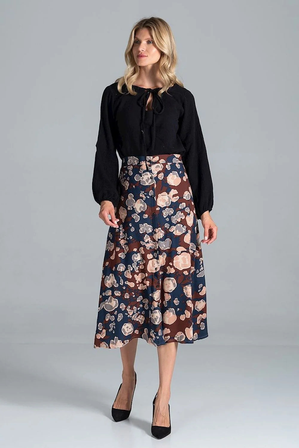 Chemisier Figl viscose fluide élégant manches longues motifs floraux abstraits pour occasions décontractées et formelles