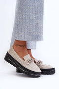 Mocassins pour femmes en cuir perforé chaîne métallique plateforme comfort style élégant occasion semi-formelle mode été