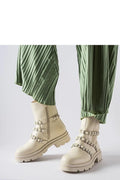 bottines Solea cuir lisse beige crème sangles perlées plateforme talon plat tige haute zip semelle crantée urbaine élégante confortable sophistiquée