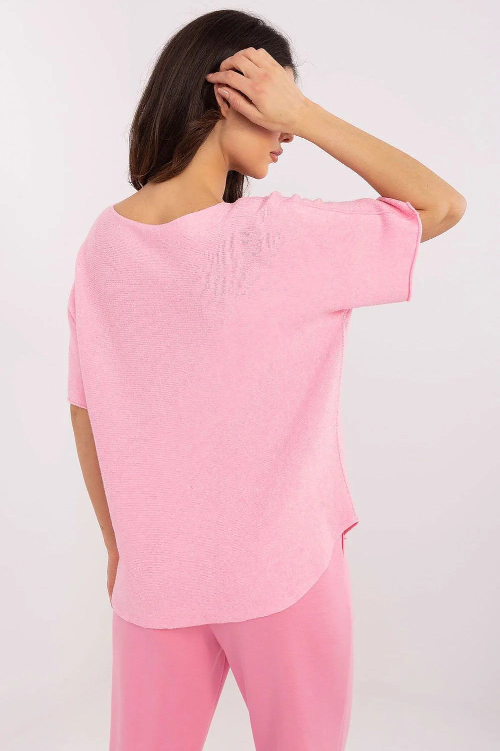 Pull à manches courtes Italia Moda femme coupe ample décolleté en V matière douce confortable style moderne élégant polyvalent