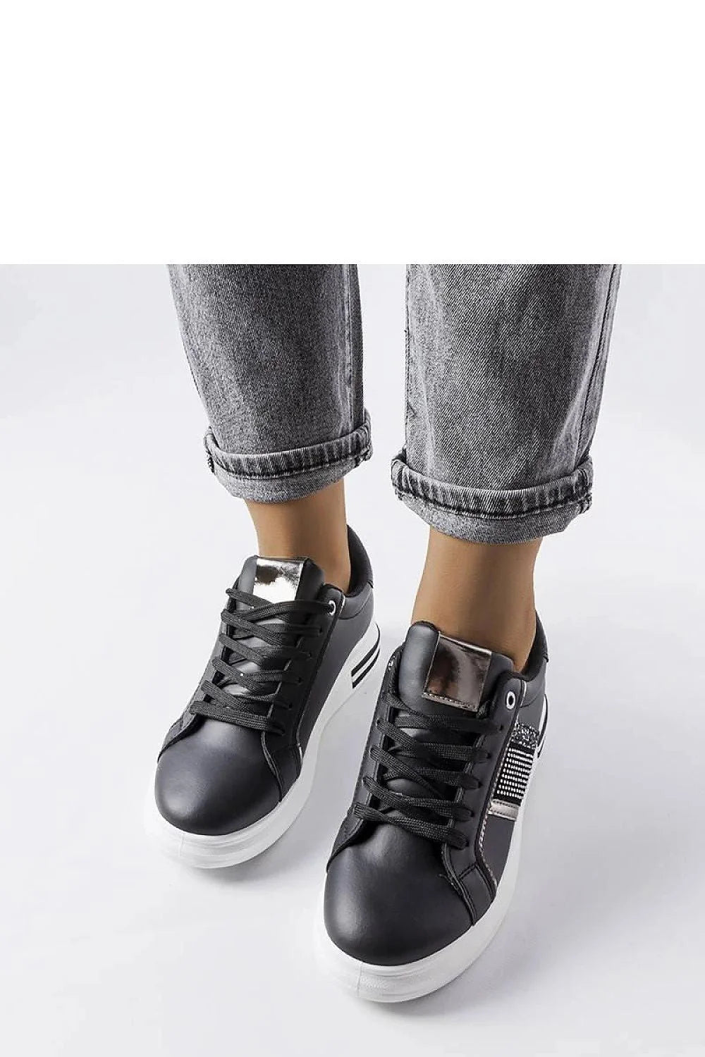 Baskets mode femme design moderne élégant cuir synthétique noir strass zircons confort adhérence occasions multiples