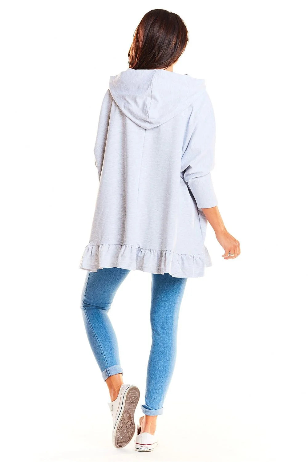 Sweat à capuche coton gris clair ample confortable avec volants pour style décontracté chic quotidien