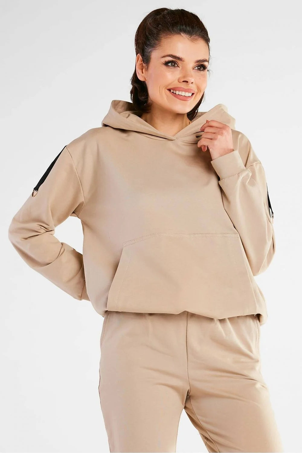 Ensemble de Sport Coton Décontracté Moderne Confortable Bleu Turquoise Capuche Poches Femmes Mode Pantalon