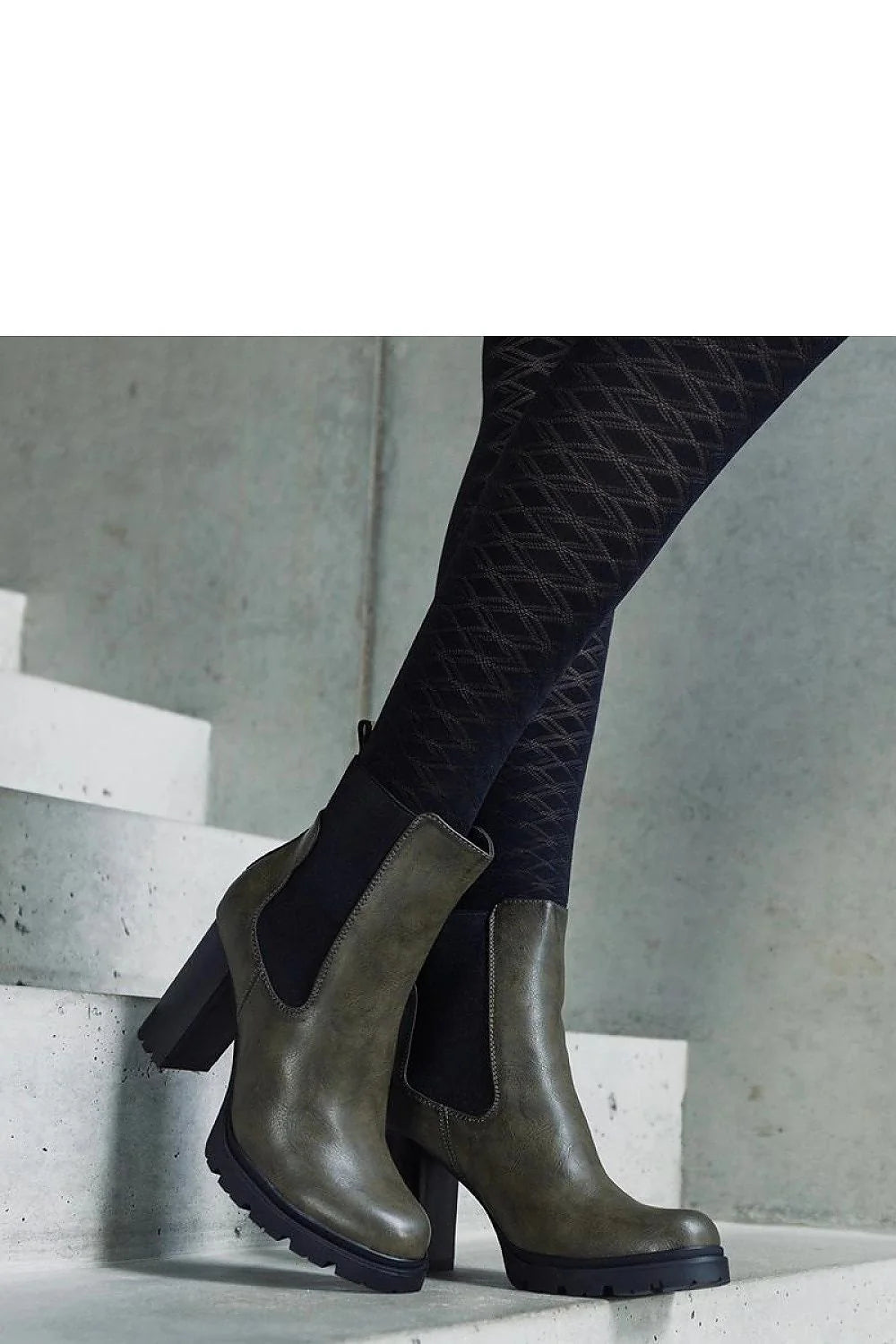 bottines chelsea femmes olive foncé simili cuir talon carré confortable semelle crantée antidérapante bout arrondi élastiques doublure chaude