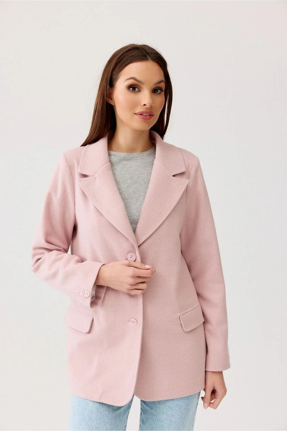 Veste classique pour femme longueur standard tissu à chevrons col classique manches longues boutons poches à rabat finitions soignées