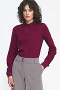 Chemise manche longue Nife prune col Mao boutons finitions élégantes viscose 100% femmes style professionnel