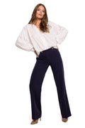 Pantalon Makover long droit taille haute structuré stretch élasthanne polyester rayon confortable ajusté élégant professionnel intemporel boutons dorés ourlets