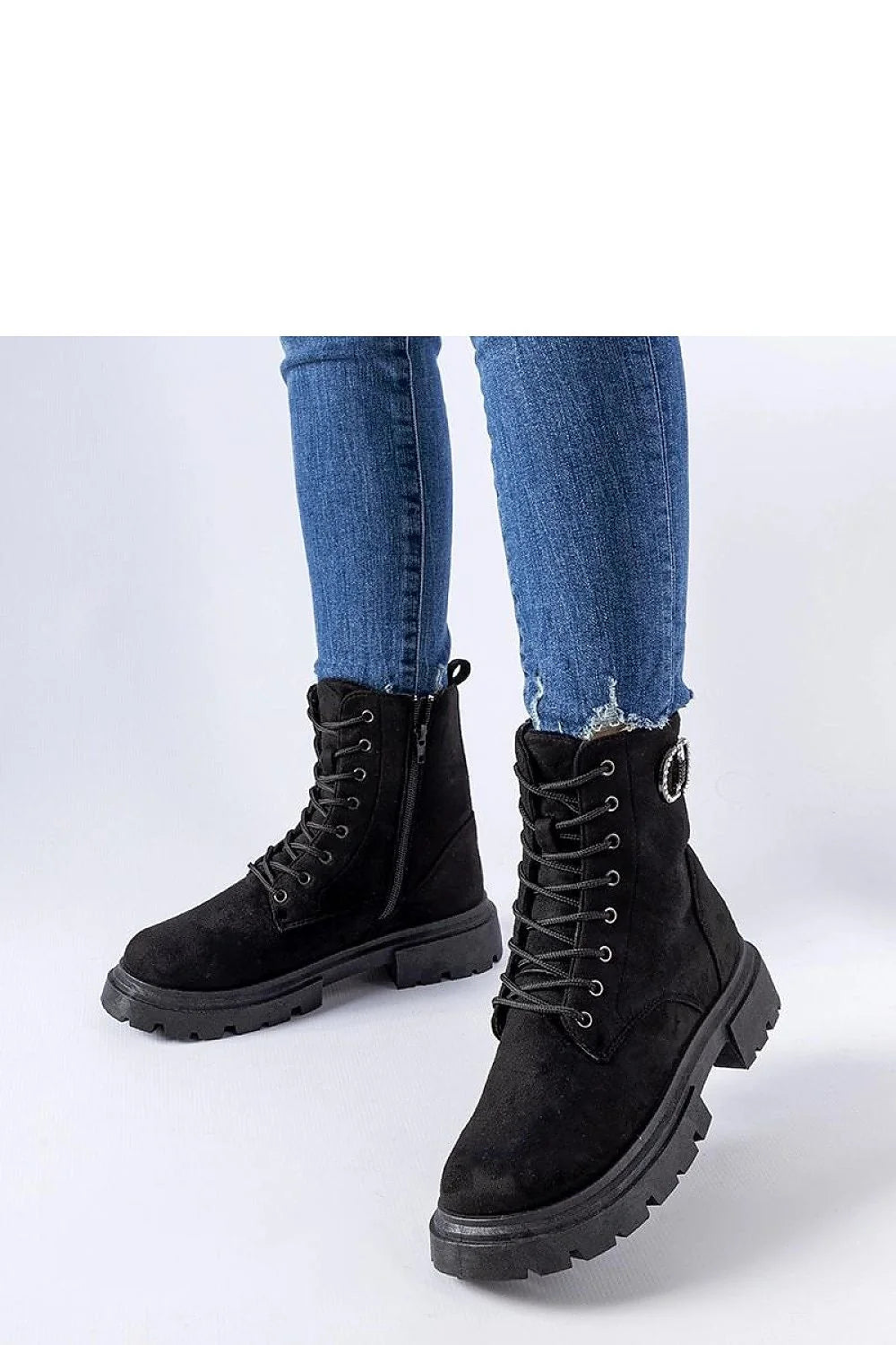 Bottes trappeur femelles cuir suédine noir style combat lacets fermeture éclair semelle caoutchouc hauteur soutien cheville durable élégance mode hiver confort