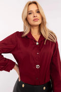 Chemise élégante pour femme manches longues couleur bordeaux Italy Moda coupe classique tissu de qualité coton polyester occasionnels travail soirée