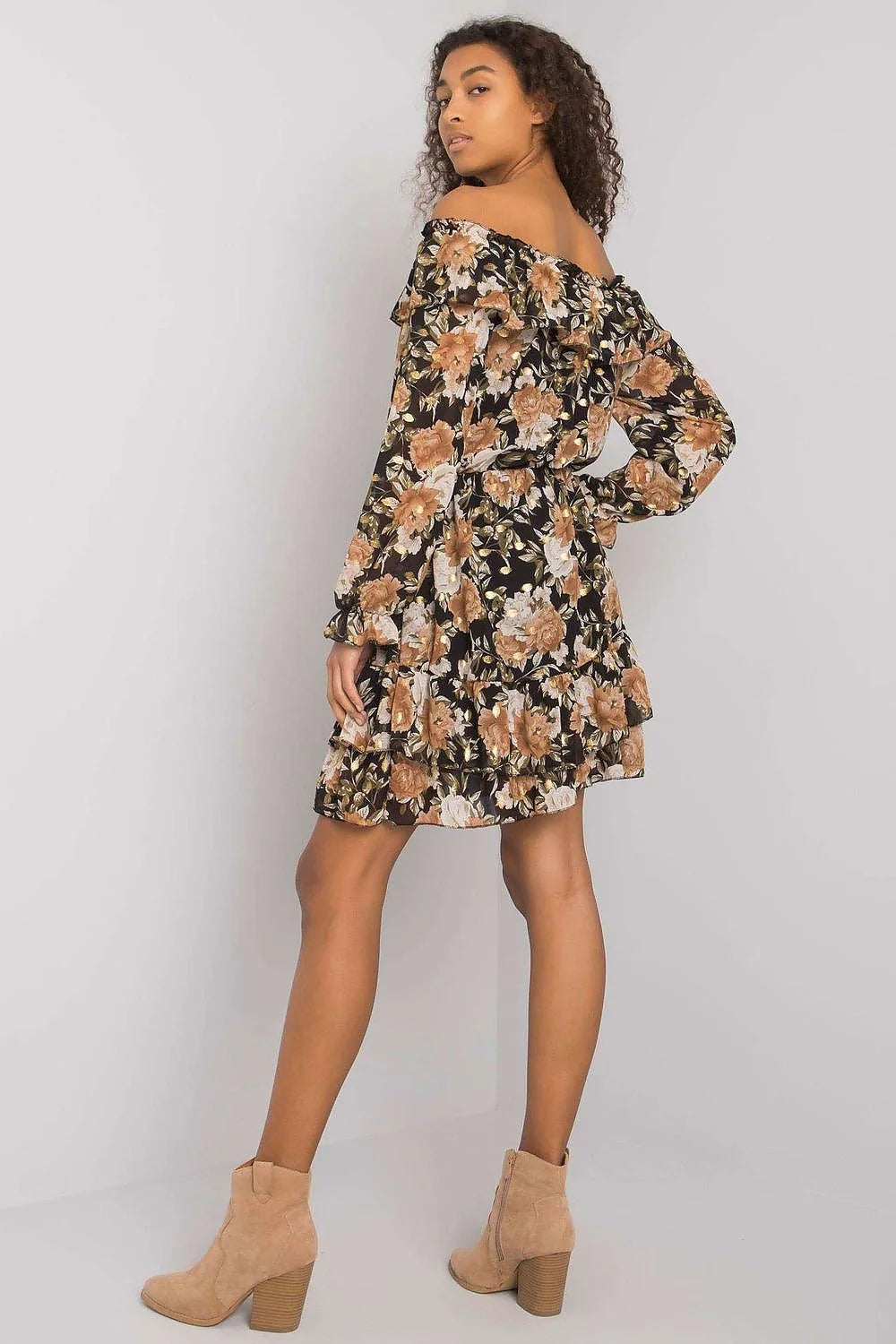 Robe de jour Italy Moda style espagnol décolleté Bardot manches longues élasthanne polyester viscose taille universelle 85 cm 92 cm
