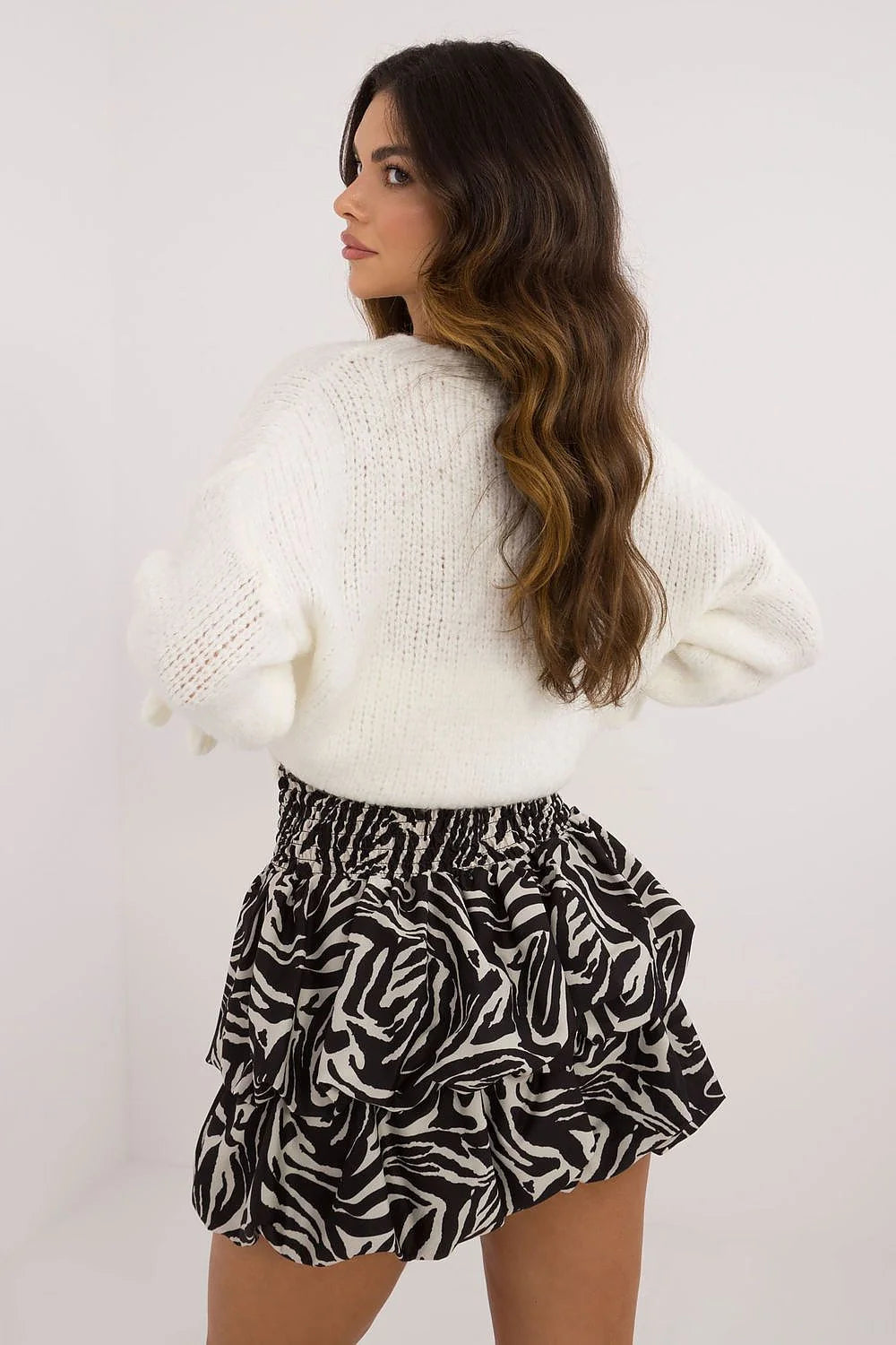 Jupe courte Italy Moda en polyester léger à volants motif animalier avec ceinture élastique pour femmes