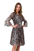 Robe de jour style animal imprimé léopard manches longues taille ajustable polyester doublée femme