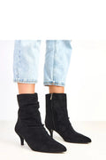 bottines femme cuir suédé écologique bout pointu élancé talon aiguille six centimètres tige froncée cheville doublure tissu confortable