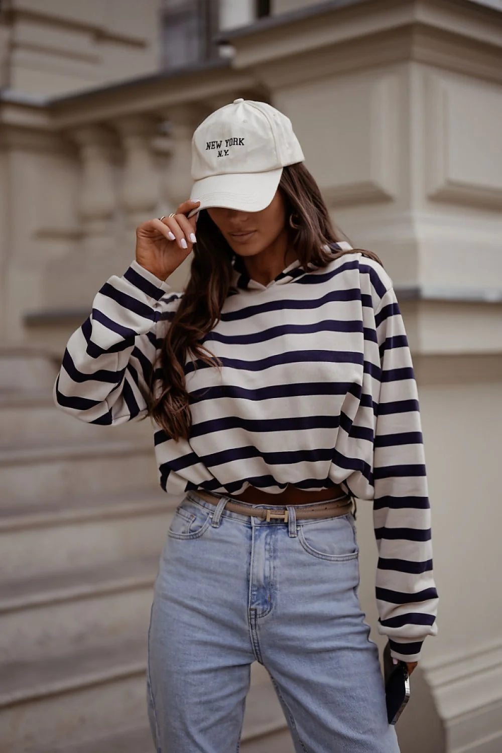 hoodie femme marinière crop écru bleu marine oversize jersey coton élasthanne manches longues bouffantes bordcote doux léger confort respirant