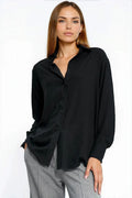 chemise noire manches longues col classique oversize fluide soyeuse viscose confortable tombé élégant décontracté boutons poignets arrondie légère bureau superposer